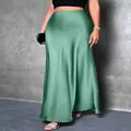 Eleganter, hoch taillierter, salbeigrüner Satin-Maxi-Meerjungfrau-Rock für Damen. - Smaragd