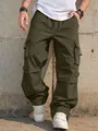 Detail showing the fabric and pocket design of men's olive green tactical cargo pants. - S / Bottoms / Army Green