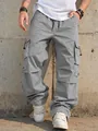 Men's grey techwear parachute cargo pants with loose wide-leg fit and utility pockets - S / Bottoms / Gray