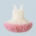 White and pink ruffled tutu dress for baby girls birthday party or formal events - XL (130cm) / Dresses / Peach Pink (Sling Style)