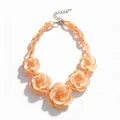 Stylish bohemian peach apricot acrylic rose flower statement necklace for women - Rice Pink