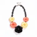 Bohemian acrylic necklace with colorful rose-shaped pendants in yellow, pink and black - Black Pink Beige