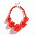 Vibrant red acrylic rose flower necklace with a bohemian dopamine style design - Orange Red