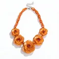 Vibrant orange acrylic rose flower statement necklace in bohemian dopamine style - Mustard Yellow