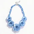 Elegant blue acrylic rose flower necklace with chunky chain, Bohemian style for women - Ocean Light Blue