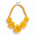 Bold yellow acrylic rose flower necklace with oversized chain in Bohemian style for women - Ocean Yellow