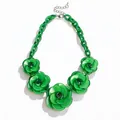 Bold green acrylic rose flower necklace with chunky chain, Bohemian dopamine style SKU - Ocean Deep Green