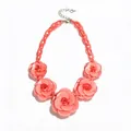 Chunky bohemian acrylic rose flower necklace in vibrant coral pink finish for women - Ocean Pink