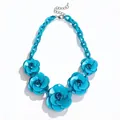 Bohemian style vibrant blue acrylic rose necklace with chunky link chain design. - Ocean Lake Blue