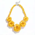 Vibrant yellow acrylic rose flower necklace with chunky chain, bohemian dopamine style. - Dark Yellow