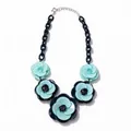 Vibrant bohemian acrylic rose flower necklace in blue and black contrast design for women - Dark Blue and Light Blue