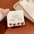 Elegant red cherry drop earrings with silver needle for a vintage retro autumn style look - Silver Edged Red Cherry (YTW1)
