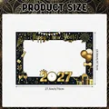2027 Happy New Year photo booth frame in black and gold with size specifications - 2026 New Year Black Gold Photo Frame