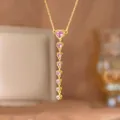 Elegante Halskette aus 18K vergoldetem Titanstahl mit rosa Zirkonia-Herzanhänger. - Herz Rosa Zirkonia Langer Stil (9494)