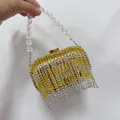 Elegant gold and silver rhinestone clutch bag with acrylic bead handle and tassel - Gold (Yellow Tassel)