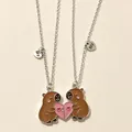 Magnetic Capybara BFF necklaces with split heart design and BFF charms for friends - Double Heart Capybara Necklace / White K/Silver