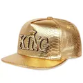 Metallic gold crocodile skin textured snapback hip-hop hat with rhinestone KING logo - KING Style / Gold