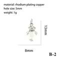 Detailed macro view of a rhodium-plated heart pendant with crown and size specifications - Silver Crown Heart Pendant - Iridescent White (B-2)