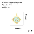 Detailed view of the gold plated enamel LOVE pendant showing 15mm dimensions and specifications - Light Blue LOVE Square Pendant (P03140-C-3)