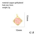 Pink enamel LOVE pendant charm in gold plated copper with crystal accents 15mm - Gold Square LOVE Pendant - Pink (C-5)