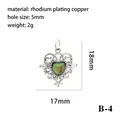 Rhodium plated copper heart pendant with green crystal inlay for DIY jewelry making - Silver Hollow Heart Pendant (P03121-B-4)