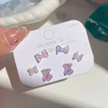Laser iridescent butterfly and bear stud earring set with S925 silver needle posts - Bear Earrings Set / Laser Purple
