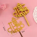 Gold acrylic Double Happiness cake topper with dimensions shown - Happy Double Happiness Style / 10 Pieces Pack / Gold
