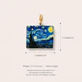 Colgante cuadrado de cobre estilo Noche Estrellada de Van Gogh con lazo dorado para joyas DIY - Colgante de Pintura Noche Estrellada No.4 (JXPK260311KI)