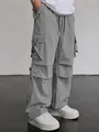 Men's grey American techwear parachute cargo pants with loose straight leg and pockets - S / Bottoms / Gray