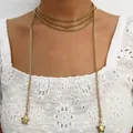 Collar choker largo de varias capas dorado con colgantes de estrellas y top blanco - Gargantilla larga de varias capas con colgante de estrella dorada (33419-nek-G-EP)