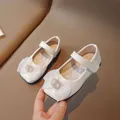 Elegantes zapatos de princesa de charol blanco para niñas con un elegante lazo de tul - Talla 21 (13.8cm) / Blanco