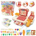 Cash register toy set with scanner and play food in beige and red for role play - Brown and Almond Cash Register 128PCS Deluxe Food Set Bagged (333-8K)
