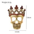 Vintage gold skull brooch with red rhinestone crown for Halloween, size 5.8x4.3cm - Crown Skull Style(B108-A)