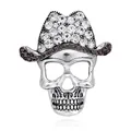 Antique silver skull brooch featuring a cowboy hat with sparkling white rhinestones - Vintage Silver Cowboy Hat Skull Style(B107-B)