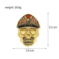 Halloween gold alloy skull brooch with rhinestones showing dimensions 5.2x3.9cm - Military Hat Skull Style(B109-A)