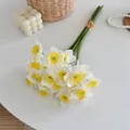 Elegant artificial daffodil bouquet with white and yellow petals for home decor - White