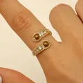 Elegant gold-colored open ring featuring tiger eye stones and sparkling rhinestones for women - Asymmetric Tiger Eye Style (Style 1) / Gold