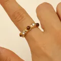 Elegant gold-plated textured ring featuring tiger eye beads and sparkly rhinestones - Multi-Stone Alternate Style (Style 3) / Gold