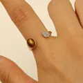 Women's tiger's eye open ring with crystal accents, Maillard style jewelry accessory - Asymmetric Crystal Gemstone Style (Style 2) / Gold