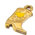 Goldener Edelstahl-Cowboy-Stiefel-Anhänger mit gelbem Emaille-Detail für DIY-Schmuck - Herz-Stil / 5 Stück / Gelb