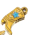 Detailansicht eines vergoldeten Cowboy-Stiefel-Anhängers aus Edelstahl mit blauem Stern - Blaustern-Stil / 5 Stück / Gold