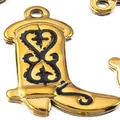 Goldener Cowboy-Stiefel Anhänger aus Edelstahl mit Emaille für DIY-Schmuck - 15mm Stil / 5 Stück / Schwarz