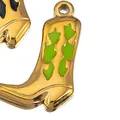 Goldener Edelstahl-Cowboystiefel-Anhänger mit lebhaftem grünem Emaille-Flammenmuster - 14mm Stil / 5 Stück / Grün