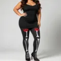 Plus size black velvet stockings featuring Halloween skeleton and red rose prints - 45-100kg / Halloween Rose Bone