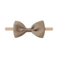 Elastic infant headband with a khaki grosgrain bow on a seamless tan nylon band - Khaki (838)