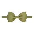 Elastic olive green ribbed bow headband for babies featuring a soft nylon band design - Olive Green (563)