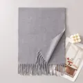 Soft grey wool-blend winter scarf with elegant tassel fringe details - 35x180cm (With Label) / Gray
