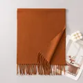 Soft burnt orange solid color wool scarf with elegant fringe tassels for winter - 35x180cm (With Label) / Caramel color