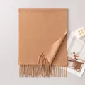 Elegant camel wool scarf with classic tassels for versatile autumn and winter style. - 35x180cm (With Label) / Khaki