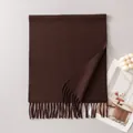 Solid dark brown wool scarf with elegant fringe detail for autumn and winter - Dark Brown (FH26-6118-6)